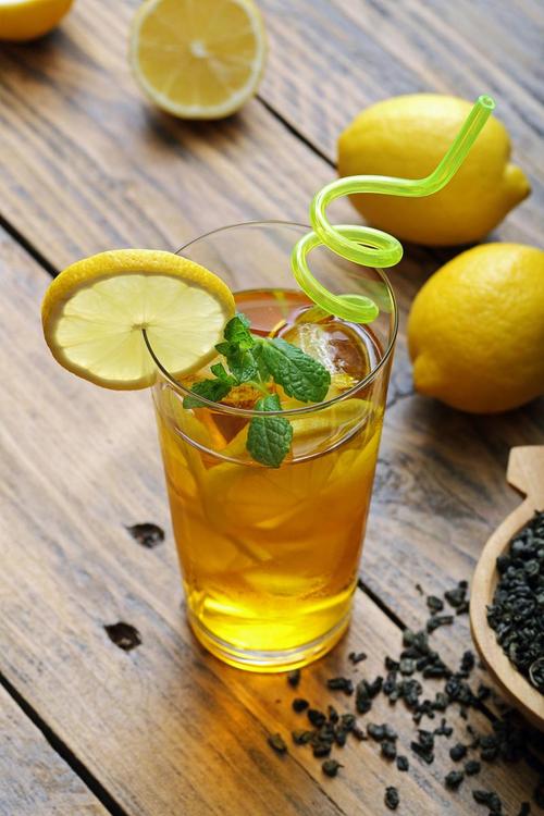柠檬茶饮品 玻璃杯 薄荷 鲜柠檬